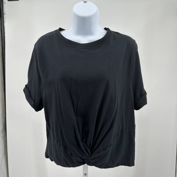 Fabletics Cotton Twist Knot Tee WMNS XL Black Rolled Cuff Short Sleeve Athletic - Picture 4 of 11